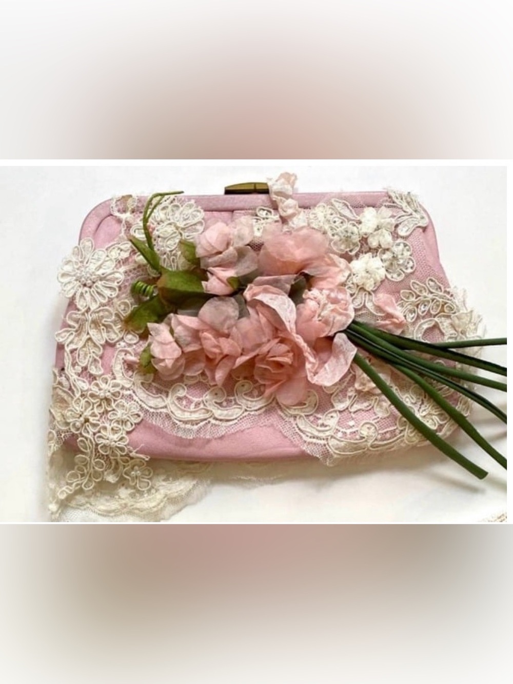 Handmade one of a kind Pink Lace Bouquet Embellished Clutch